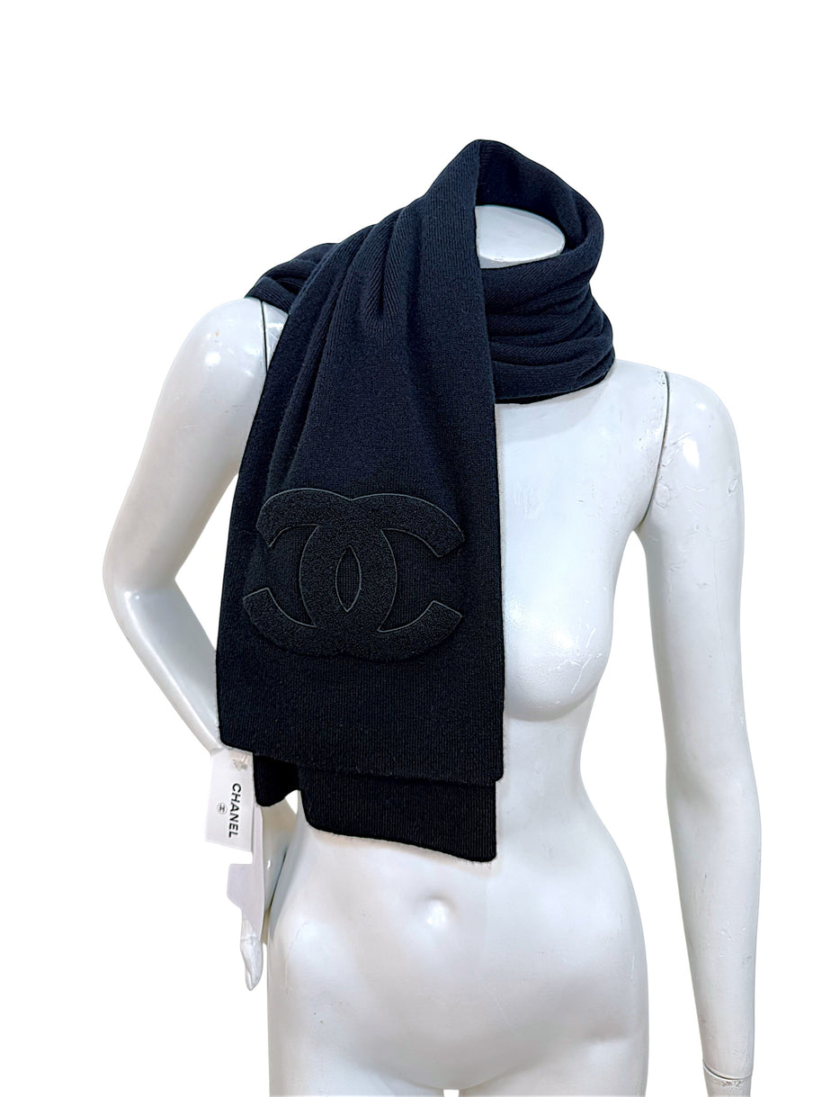 Chanel Black Cashmere Logo Scarf Wrap | Oversized CC Shawl Made in Italy (NWT)