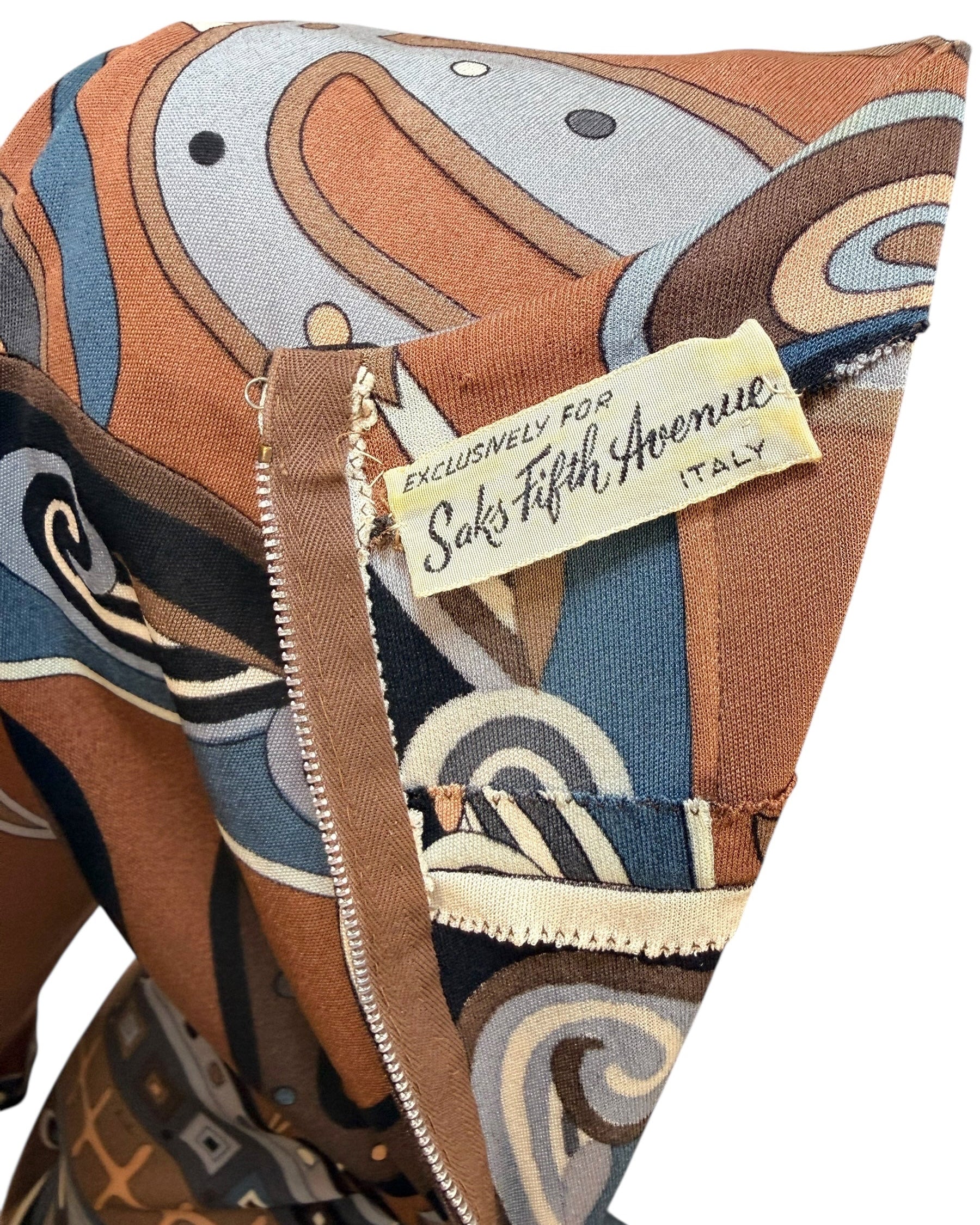 Exclusively for Saks Fifth Avenue vintage Emilio Pucci label inside Italian psychedelic print dress