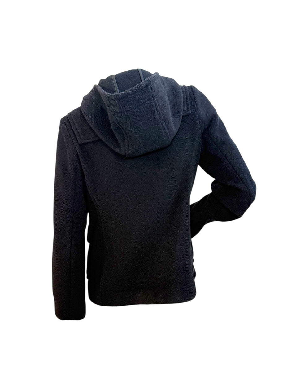Burberry Black Wool Duffle Jacket with Hood Made in England (Early 2000s) S