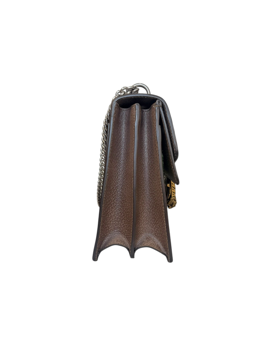 Gucci Dionysus Embroidered Floral Leather Shoulder Bag Taupe Web Stripe