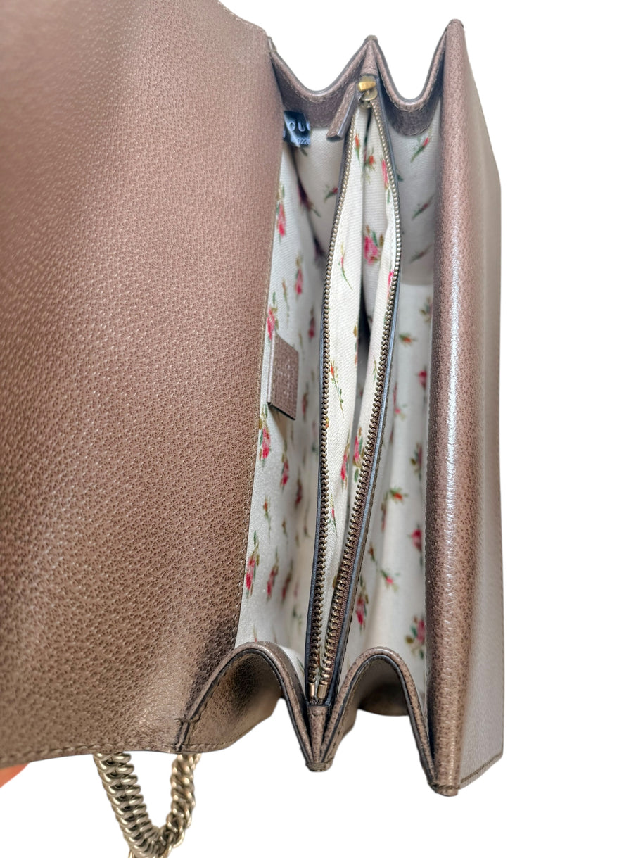 Gucci Dionysus Embroidered Floral Leather Shoulder Bag Taupe Web Stripe
