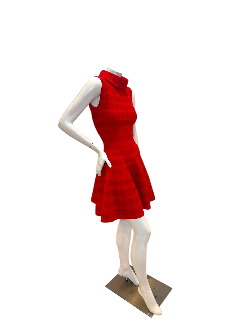 Alaïa Red Jacquard Knit Fit & Flare Dress – Spring/Summer 2017 IT 38