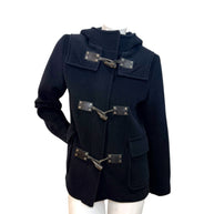 Burberry Black Wool Duffle Jacket with Hood Made in England (Early 2000s) S