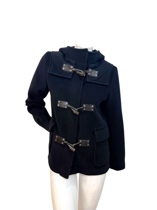 Burberry Black Wool Duffle Jacket with Hood Made in England (Early 2000s) S