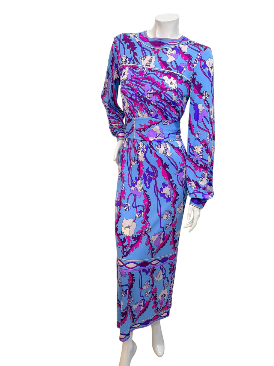 Vintage Emilio Pucci Psychedelic Print Long Sleeve Midi Dress | 1960s–1970s Italy