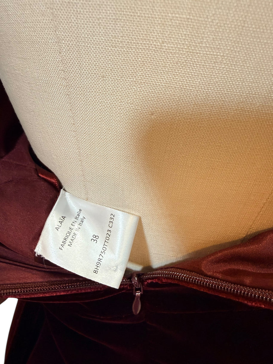 Alaïa FW2008 Burgundy Velvet Draped Cowl-Neck Evening Gown (IT 38 | US 0–2)