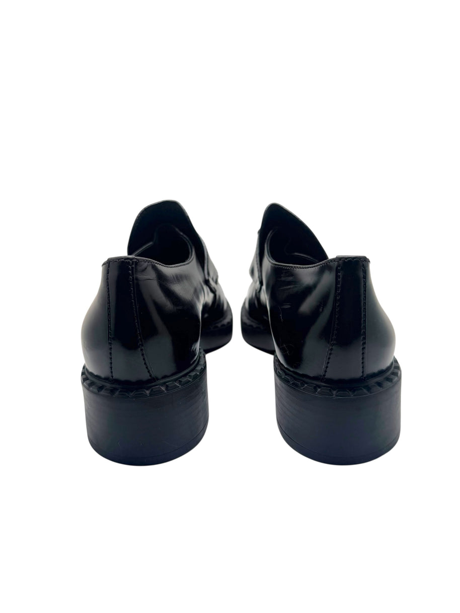Prada Black Brushed Leather Triangle Logo Loafers Size 38