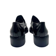 Prada Black Brushed Leather Triangle Logo Loafers Size 38