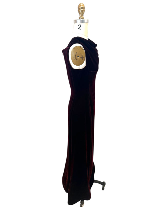 Alaïa FW2008 Burgundy Velvet Draped Cowl-Neck Evening Gown (IT 38 | US 0–2)