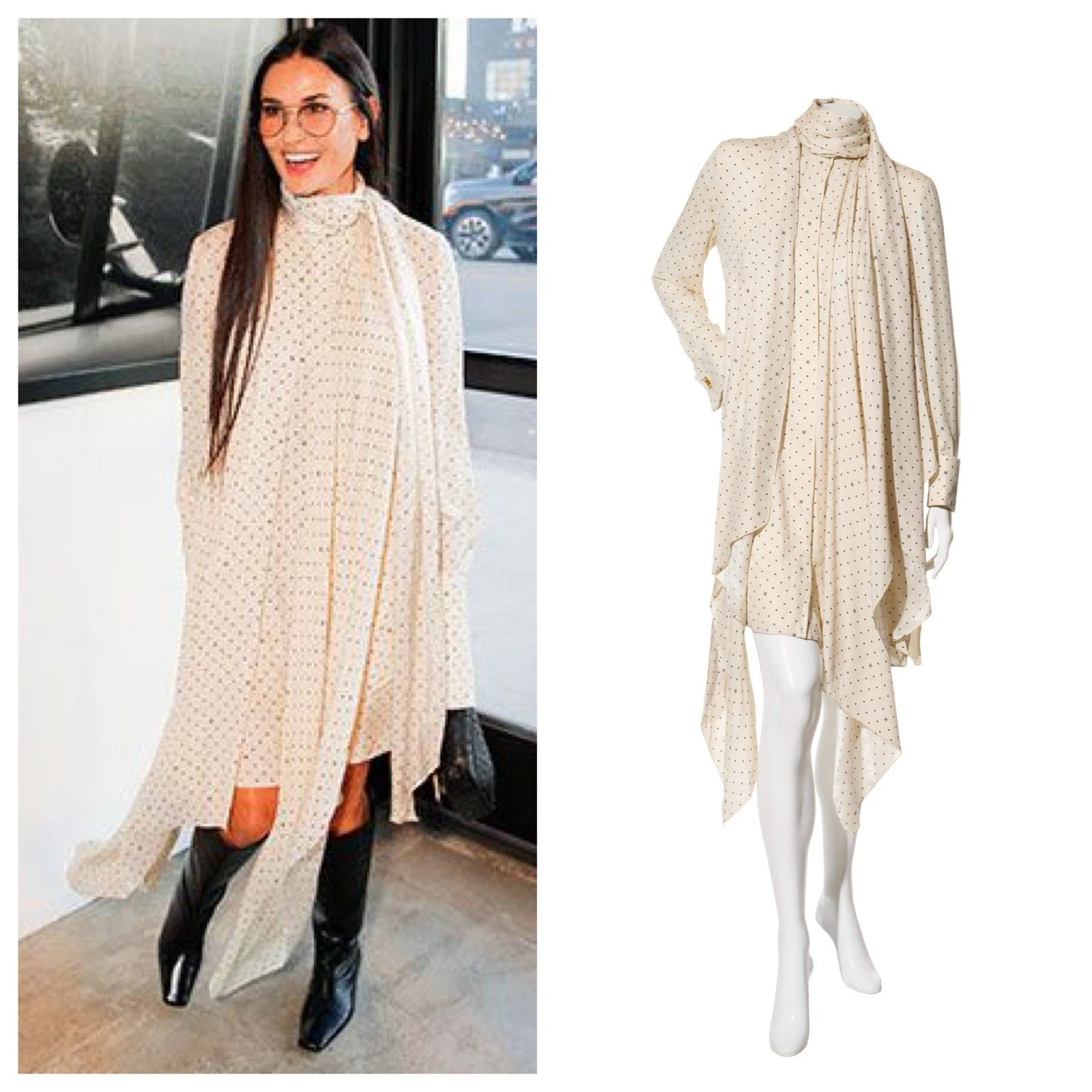 Fendi Pre-Fall 2021 Ivory Silk Polka Dot Dress Worn by Demi Moore Size 38