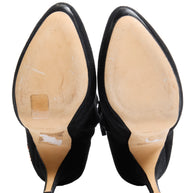 Black Giuseppe Zanotti suede high-heeled boots with multicolor embellished stars beige soles view on a white background