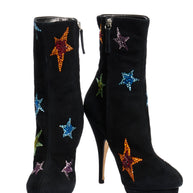 Giuseppe Zanotti Black high-heeled suede boots with colorful star patterns main photo on a white background