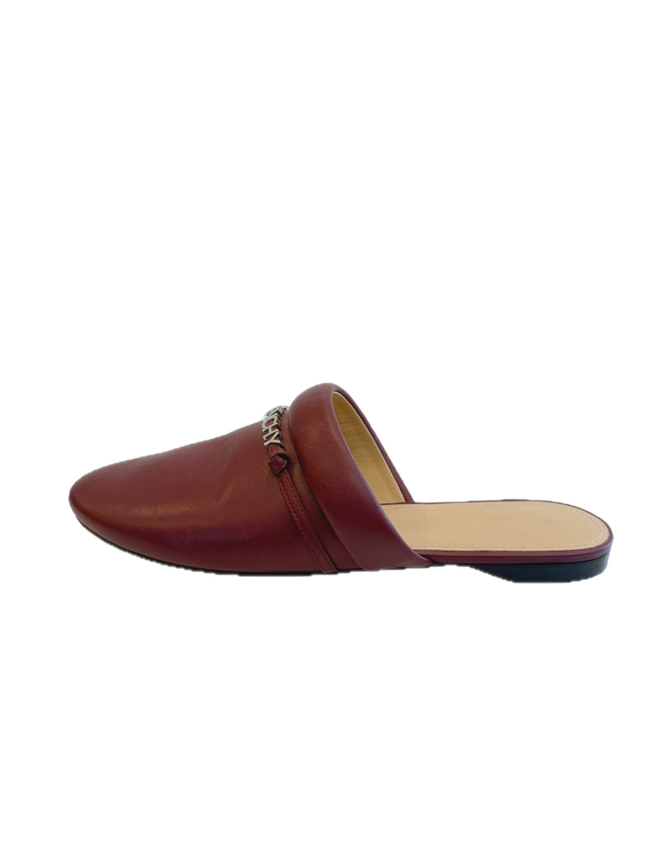Givenchy burgundy leather slipper on a white background