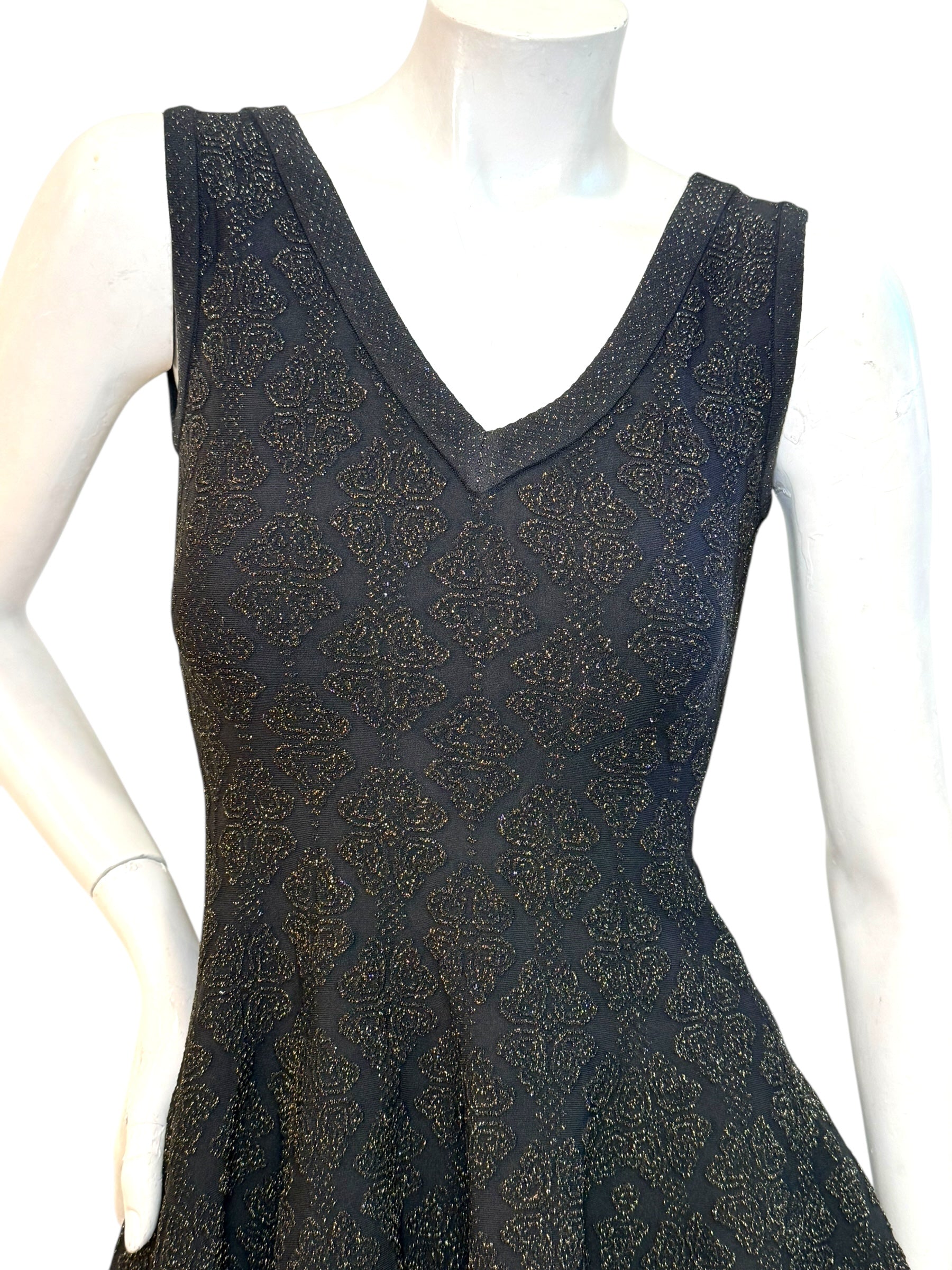 Alaïa Black Textured Knit Fit & Flare Dress IT 40 Made in Italy