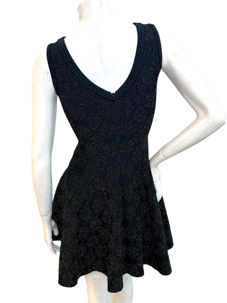 Alaïa Black Textured Knit Fit & Flare Dress IT 40 Made in Italy