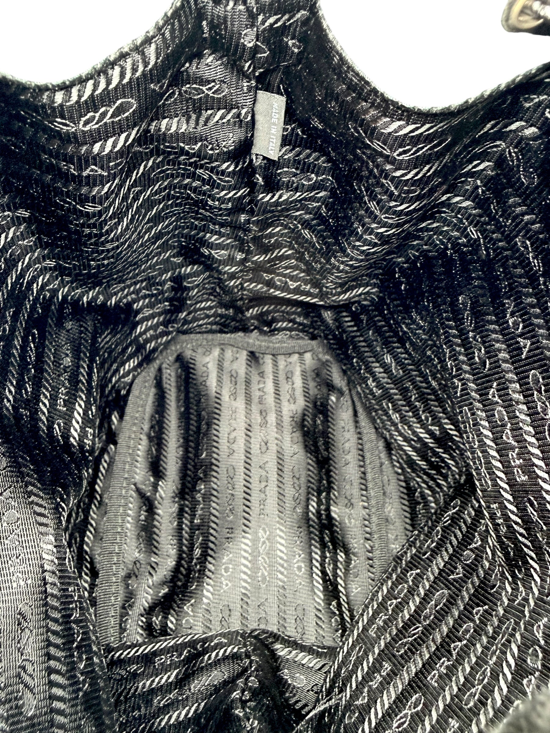 Prada Raso Black Crystal Satin Drawstring Pouch Bag | Bucket Evening Bag