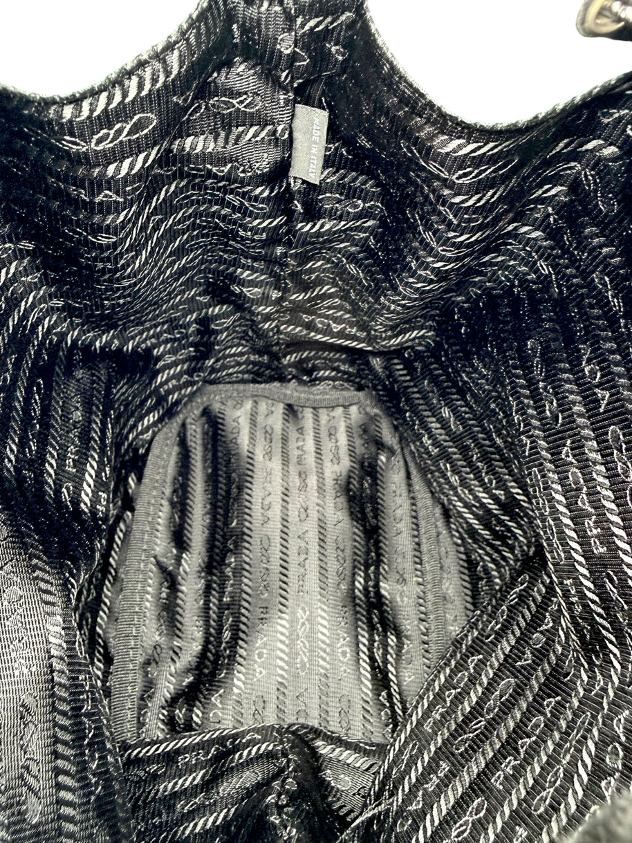 Prada Raso Black Crystal Satin Drawstring Pouch Bag | Bucket Evening Bag