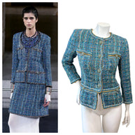 Chanel 2019 Tweed Jacket Blue FR36 Silk Lined