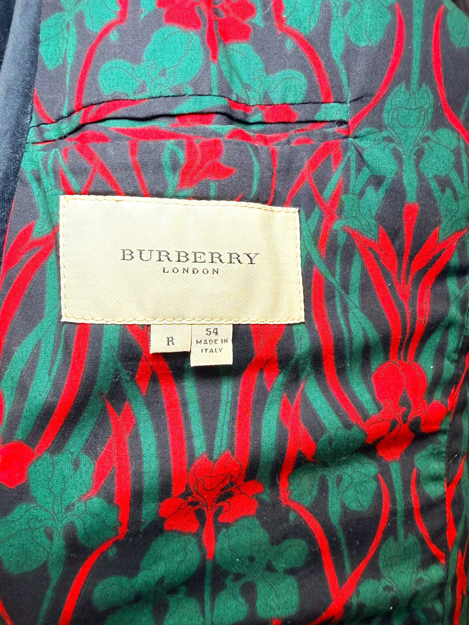 Burberry London Men’s Navy Velvet Jacket Floral Lining IT 54