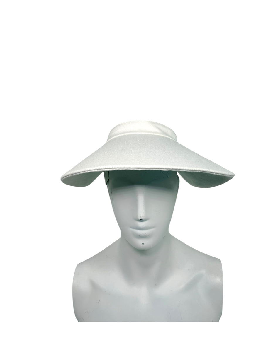 Fendi White Canvas Visor Hat with Leather Strap Made in Italy One Size