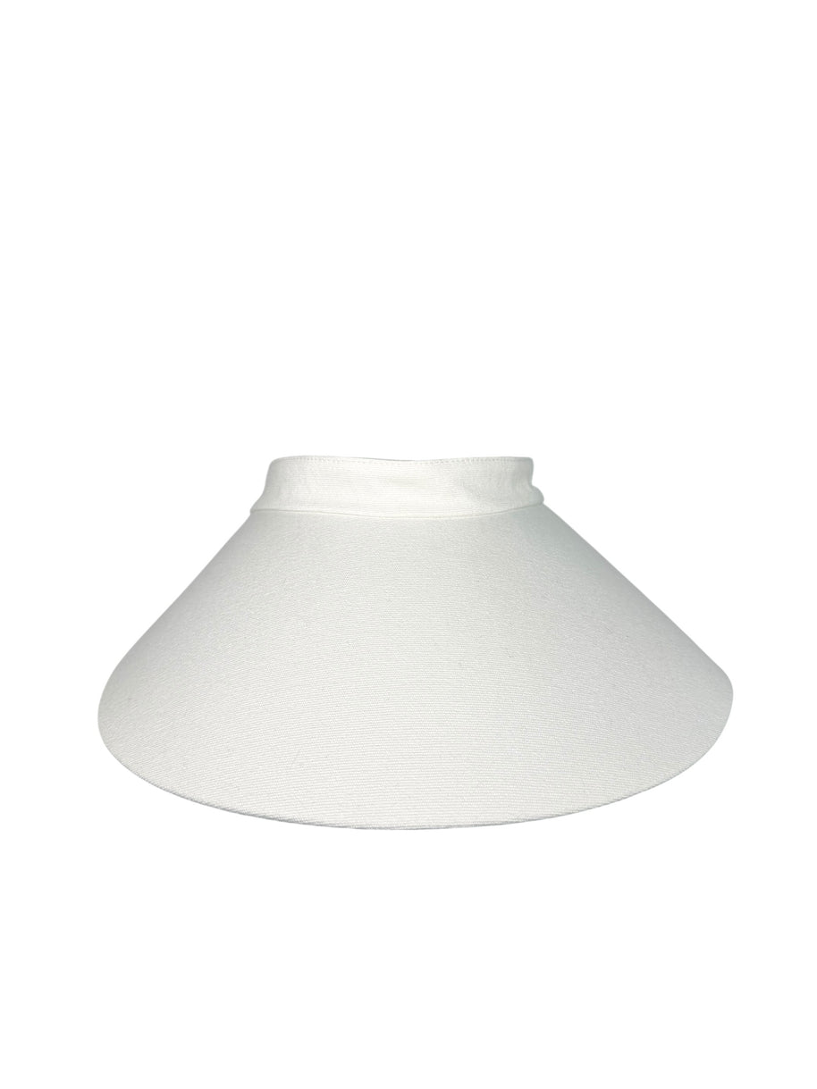 Fendi White Canvas Visor Hat with Leather Strap Made in Italy One Size