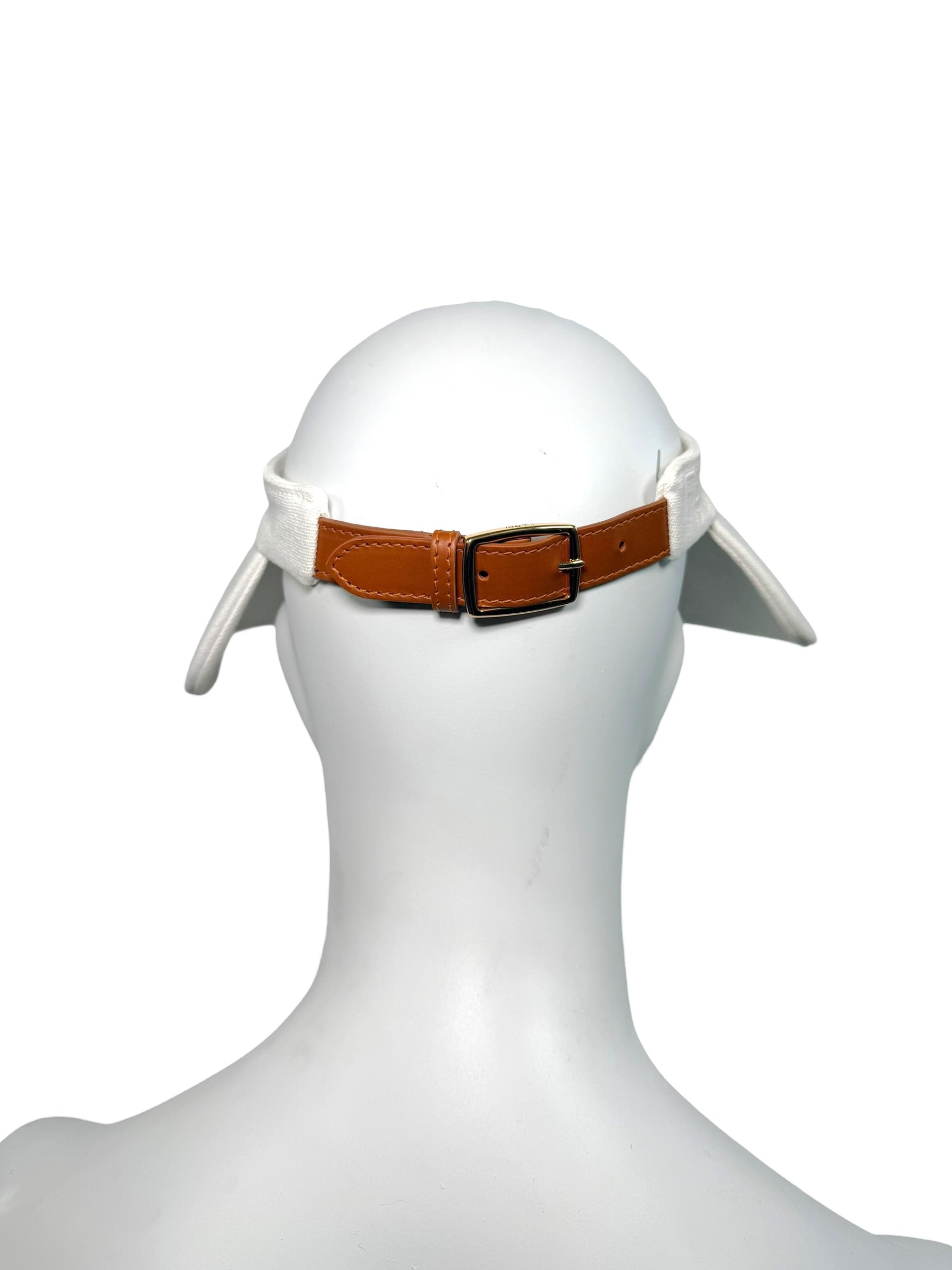 Fendi White Canvas Visor Hat with Leather Strap Made in Italy One Size