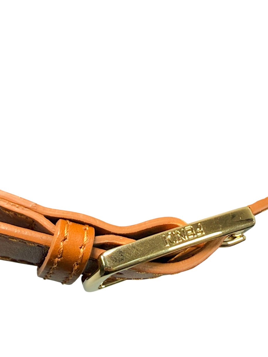 Fendi White Canvas Visor Hat with Leather Strap Made in Italy One Size