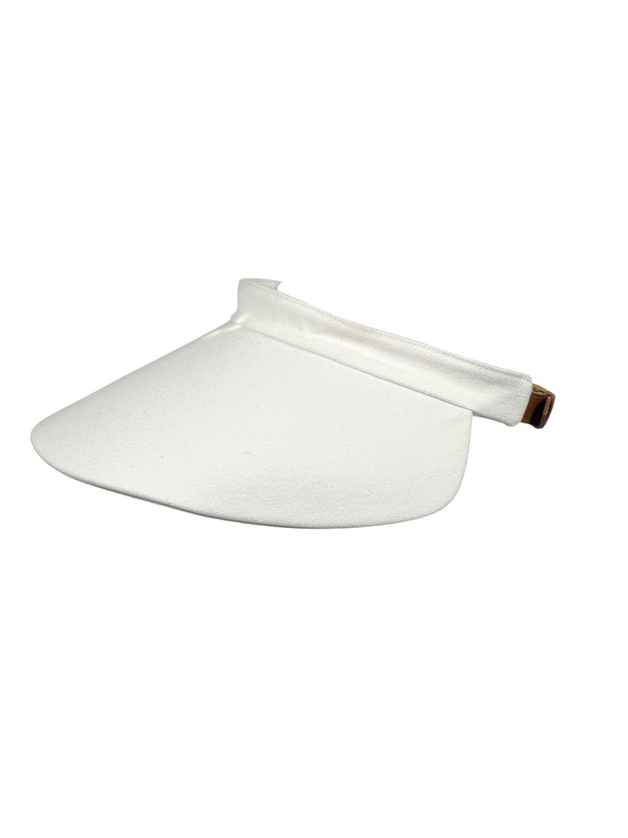 Fendi White Canvas Visor Hat with Leather Strap Made in Italy One Size