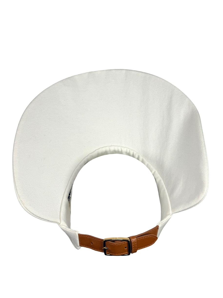 Fendi White Canvas Visor Hat with Leather Strap Made in Italy One Size