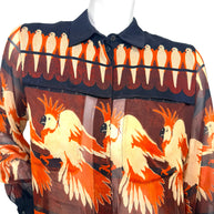 Fendi SS2019 Runway Silk Bird Print Button-Front Blouse IT 40