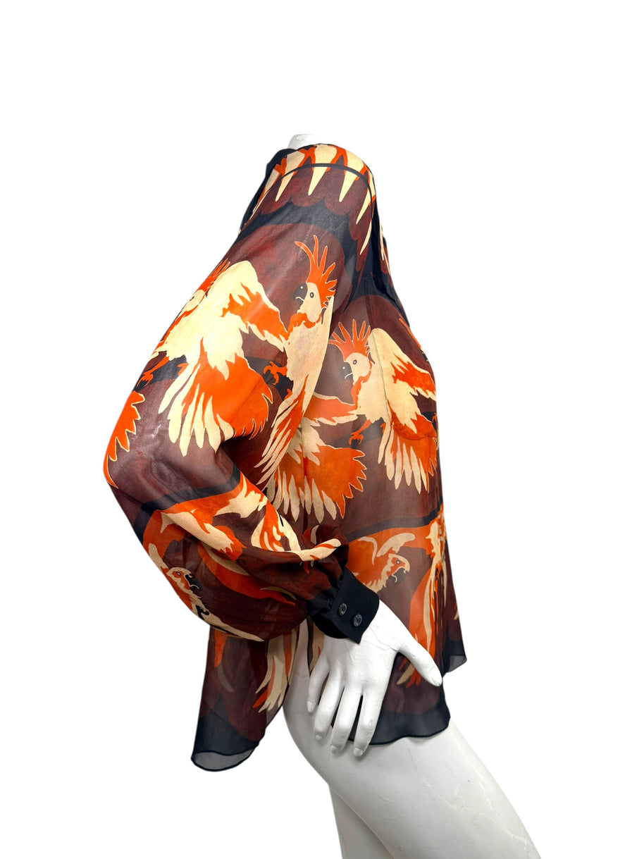 Fendi SS2019 Runway Silk Bird Print Button-Front Blouse IT 40