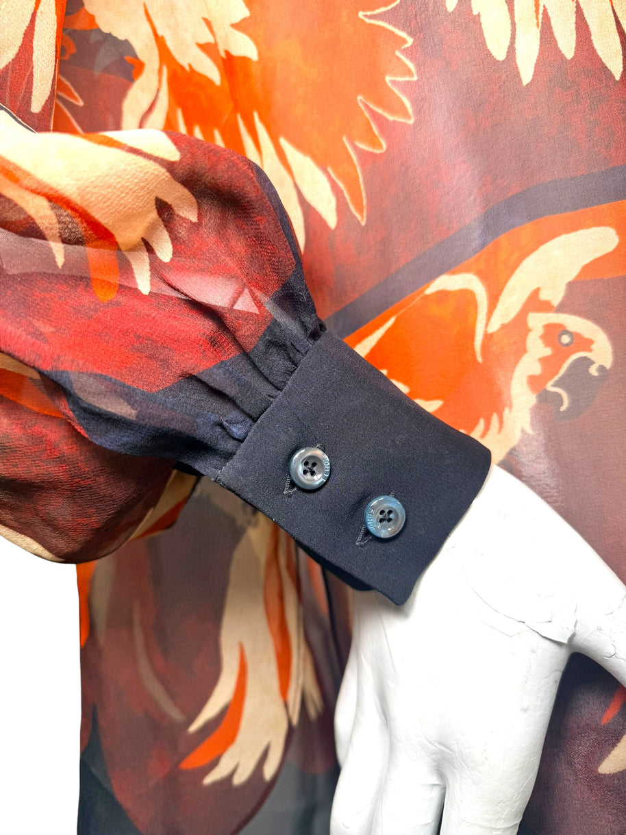 Fendi SS2019 Runway Silk Bird Print Button-Front Blouse IT 40