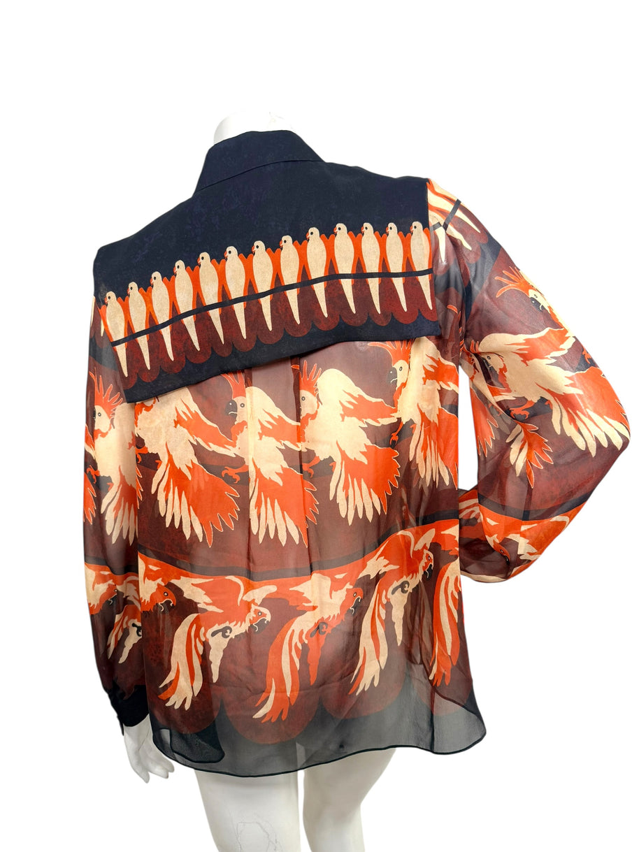 Fendi SS2019 Runway Silk Bird Print Button-Front Blouse IT 40
