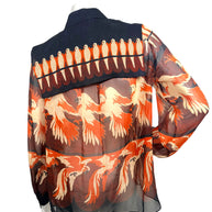 Fendi SS2019 Runway Silk Bird Print Button-Front Blouse IT 40