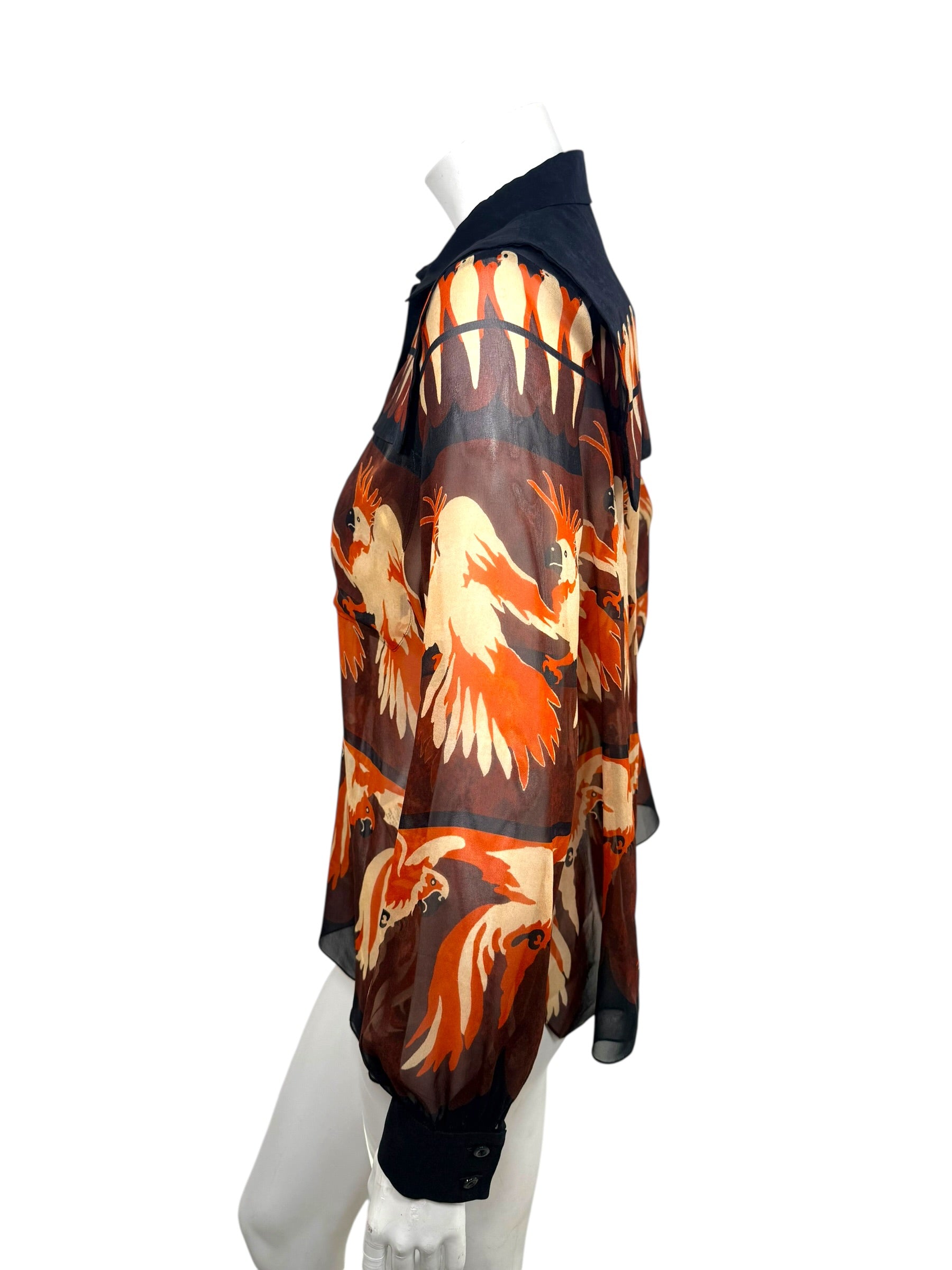 Fendi SS2019 Runway Silk Bird Print Button-Front Blouse IT 40