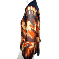 Fendi SS2019 Runway Silk Bird Print Button-Front Blouse IT 40