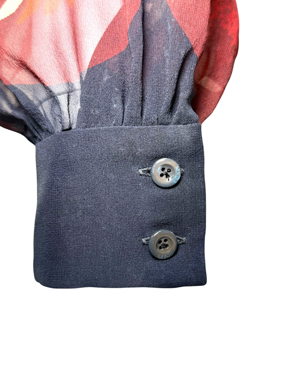 Fendi SS2019 Runway Silk Bird Print Button-Front Blouse IT 40