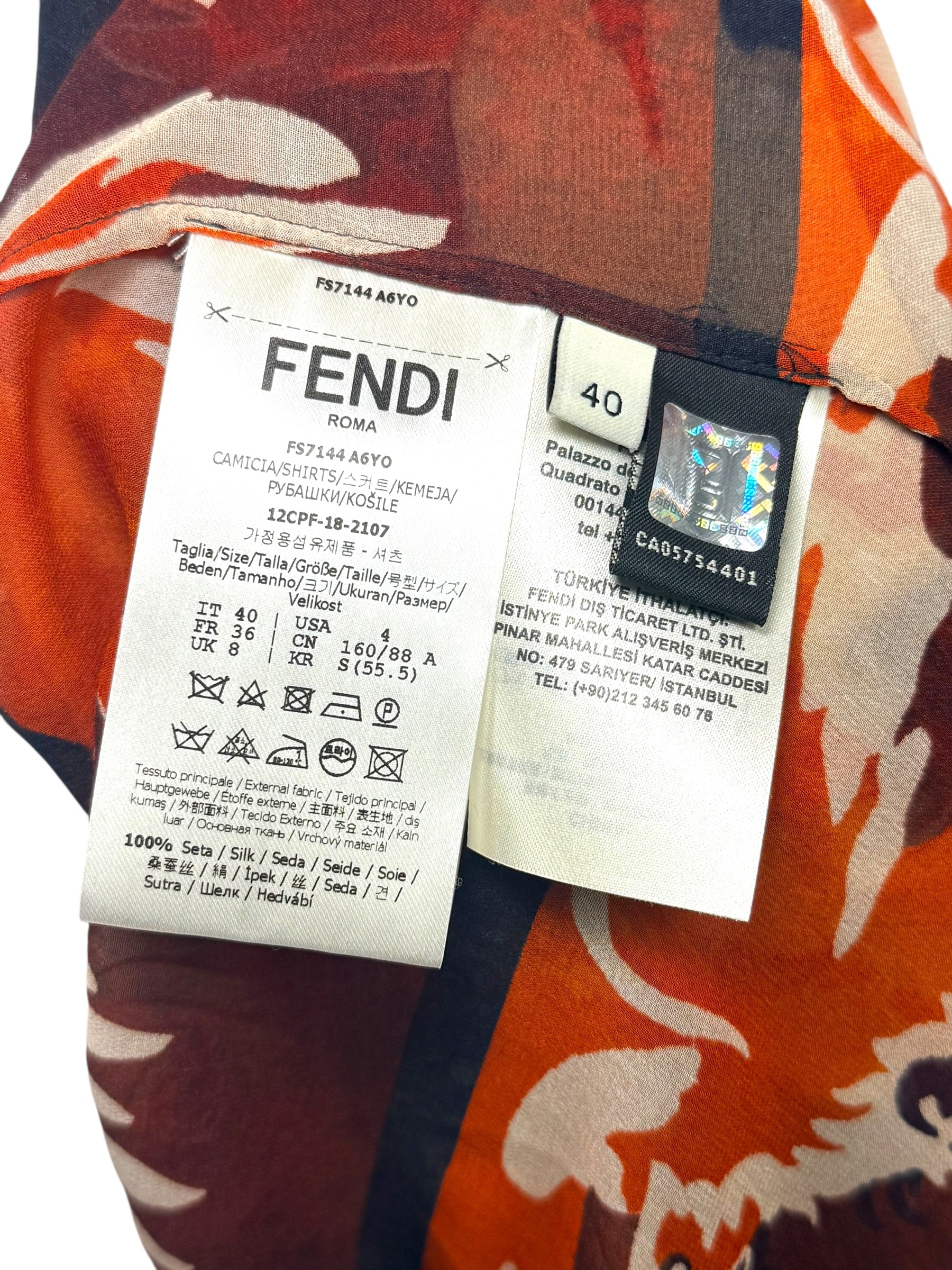 Fendi SS2019 Runway Silk Bird Print Button-Front Blouse IT 40