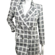 Chanel 2020P Tweed Blazer Dress Jacket FR 36 Ivory Black CC Buttons