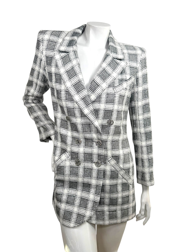 Chanel 2020P Tweed Blazer Dress Jacket FR 36 Ivory Black CC Buttons