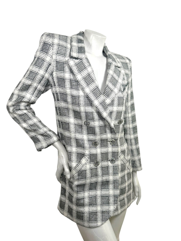 Chanel 2020P Tweed Blazer Dress Jacket FR 36 Ivory Black CC Buttons