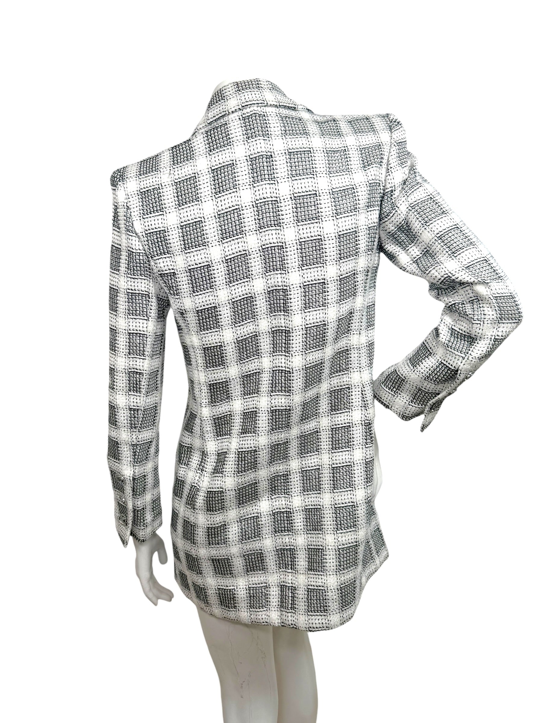 Chanel 2020P Tweed Blazer Dress Jacket FR 36 Ivory Black CC Buttons