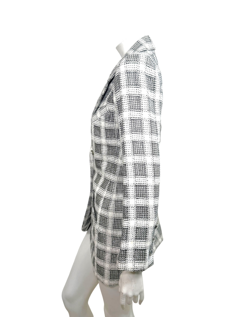 Chanel 2020P Tweed Blazer Dress Jacket FR 36 Ivory Black CC Buttons