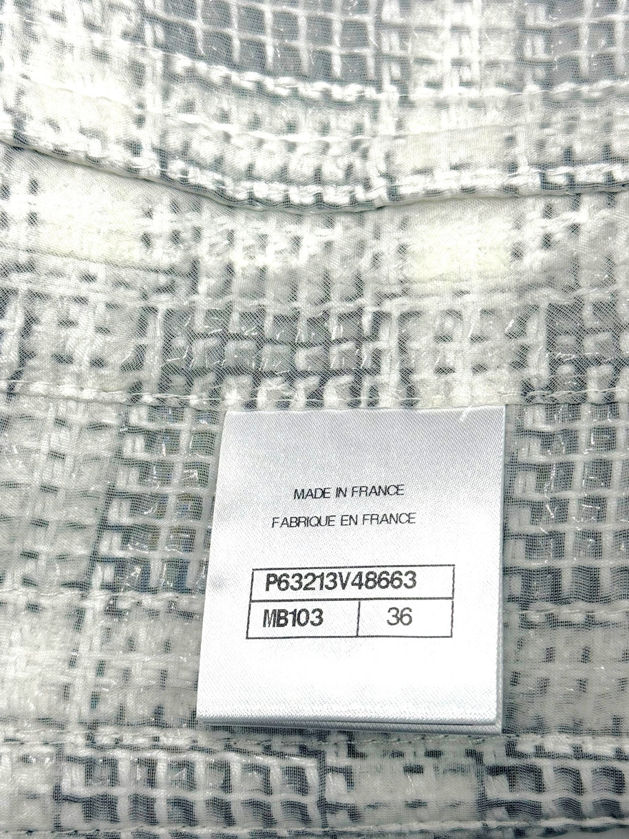 Chanel 2020P Tweed Blazer Dress Jacket FR 36 Ivory Black CC Buttons