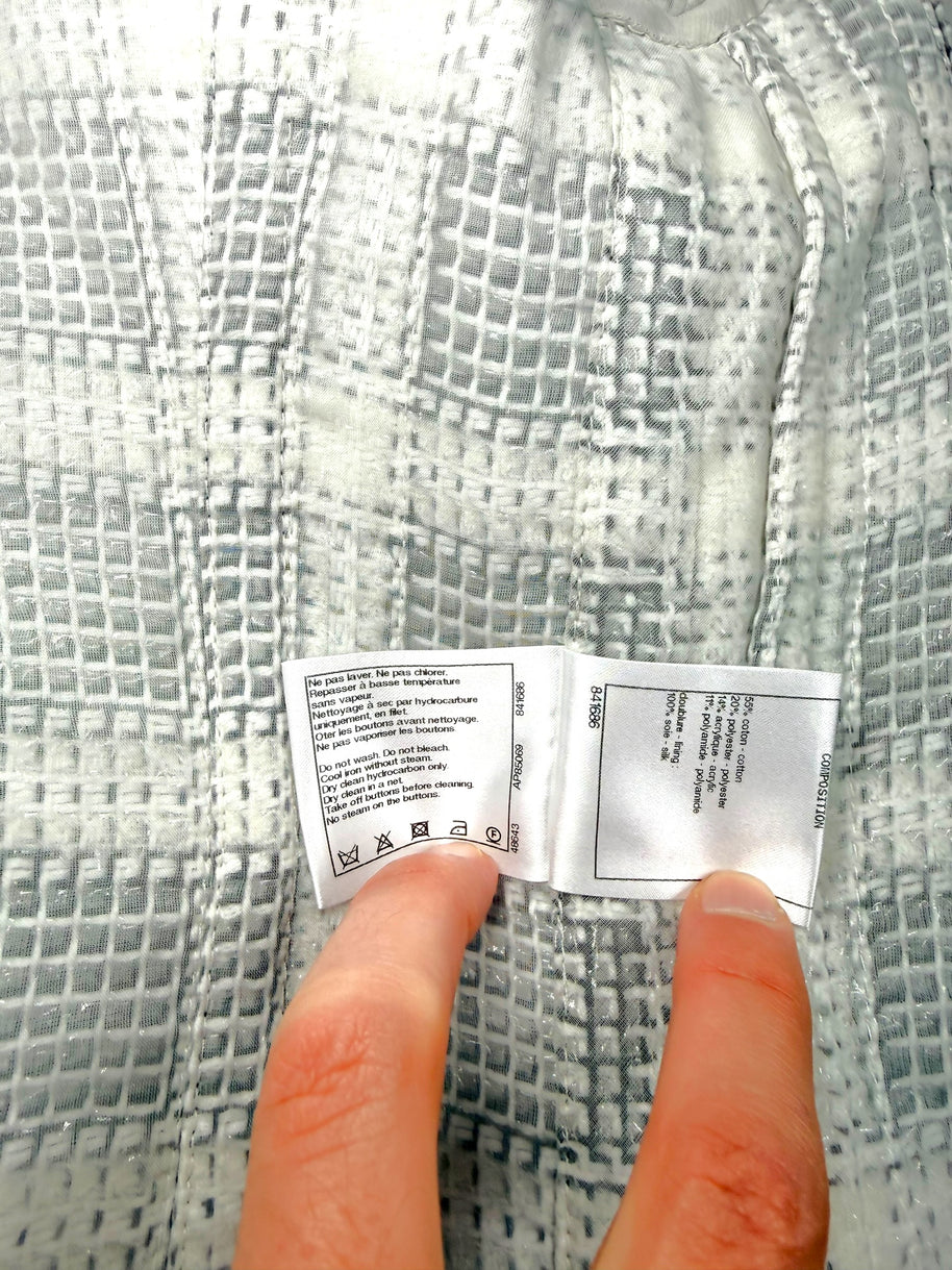 Chanel 2020P Tweed Blazer Dress Jacket FR 36 Ivory Black CC Buttons