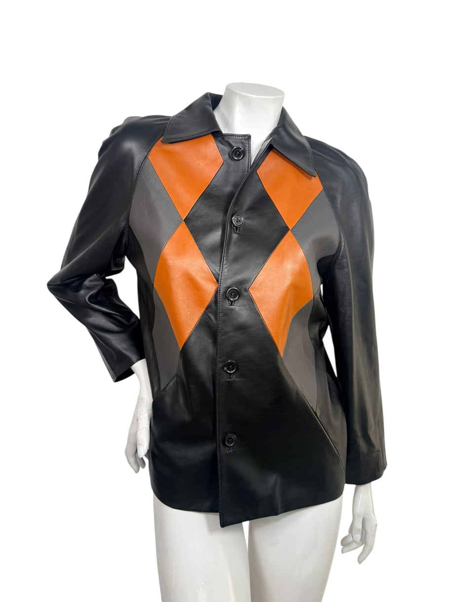 Louis Vuitton SS2023 Runway Leather Diamond Intarsia Jacket FR 36 NWT