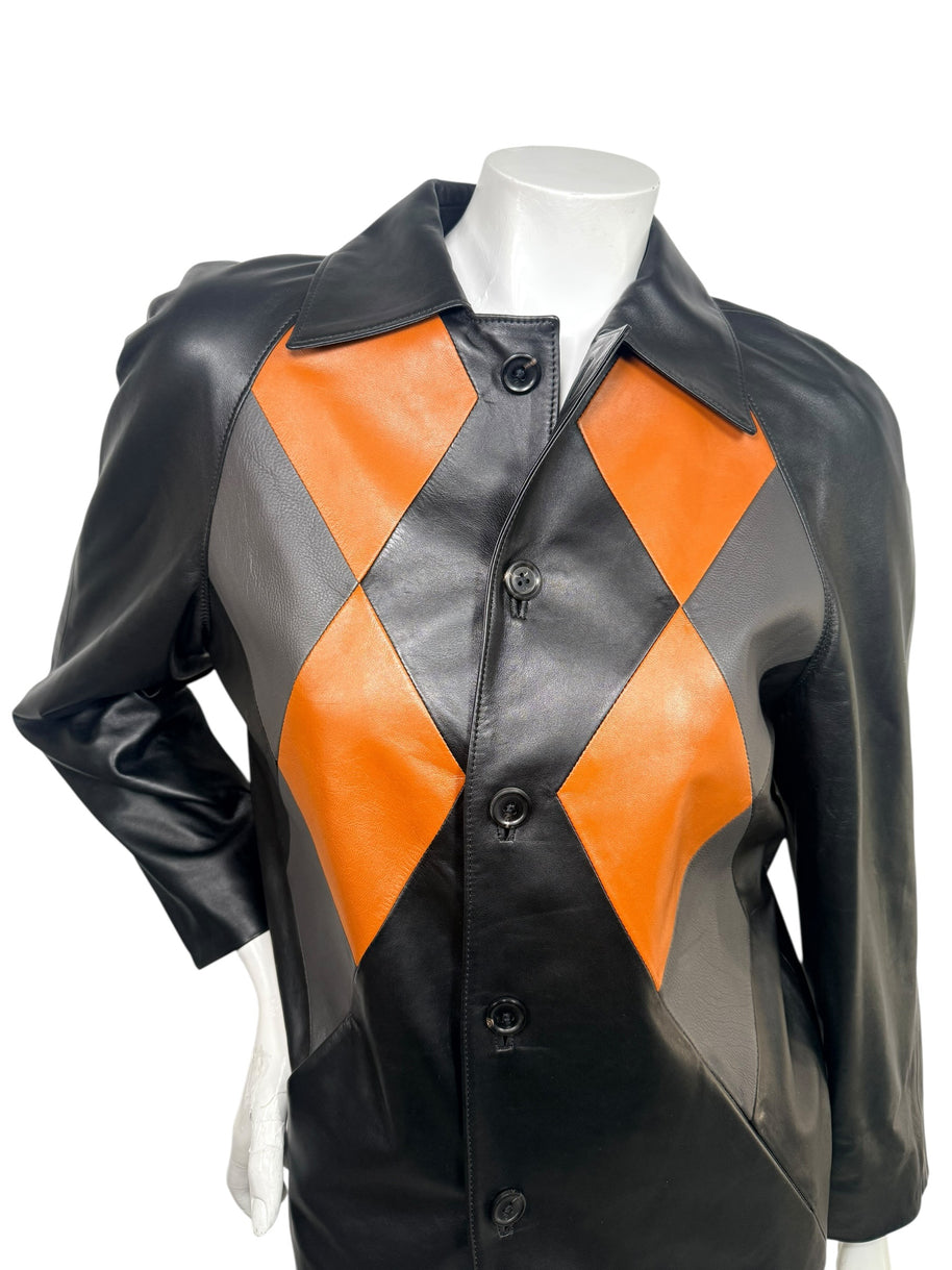 Louis Vuitton SS2023 Runway Leather Diamond Intarsia Jacket FR 36 NWT