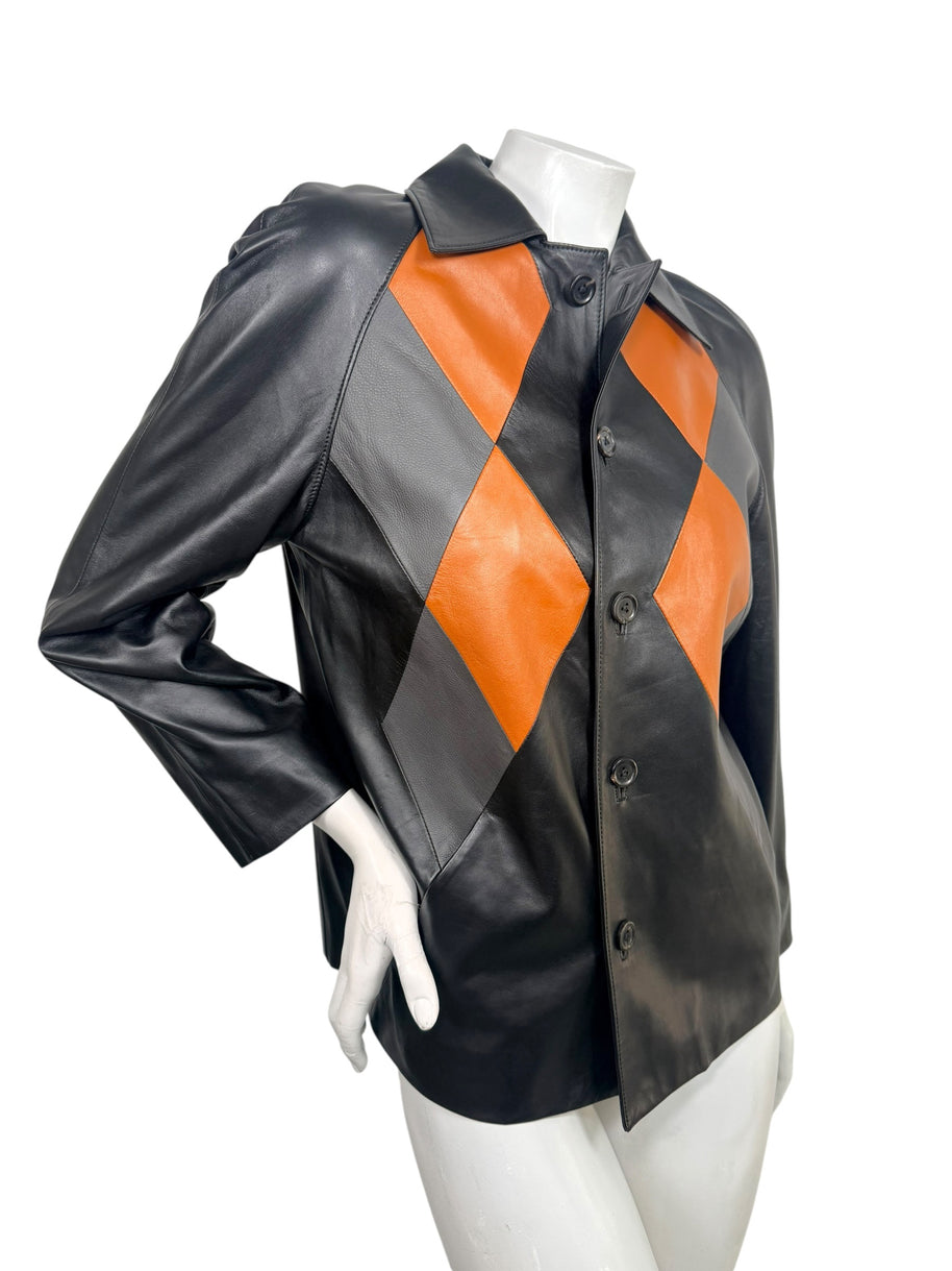 Louis Vuitton SS2023 Runway Leather Diamond Intarsia Jacket FR 36 NWT