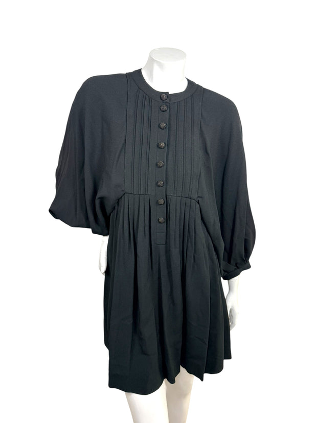 Celine Paris Black Pleated Empire Waist Dress FR 36 Silk Lined Made in France