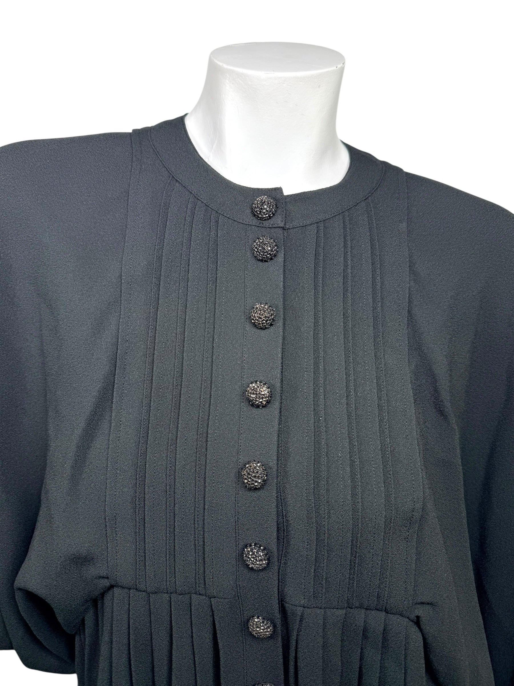 Celine Paris Black Pleated Empire Waist Dress FR 36 Silk Lined Made in France